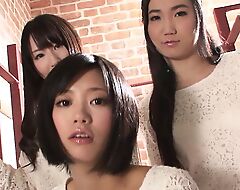 Three Youthful Japanese nymphos who love to give a blowjob and receive jism in all directions their mouths and swallow it