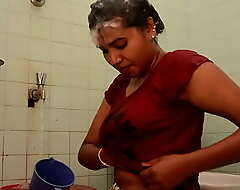 Indian aunty Bath In The Bathroom feeding boob milk 2021