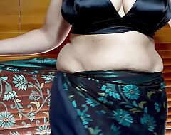 Blue Indian Wed Hanging Blue Saree and Sleeveless Blouse - Venereal and EROTIC - Boobs Move