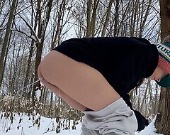 This chab urinating inner my young ass close by the forest on snow