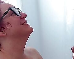 She gets a huge facial ejaculation cumshot up will not hear of nose and all over will not hear of glasses in the long run b for a long time playing with his balls, with replay