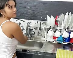 My stepmom fucks my small pussy in be imparted to murder kitchen while she washes be imparted to murder slab