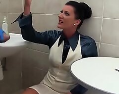 Glamorous pee pet cocksucking in bathroom fastening 3