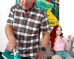 Hot teen redhead sucking n guzzling cum from grandpa