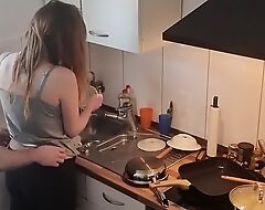 18yo Teen Stepsister Drilled In The Kitchen While The Family is not home