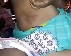 Bhabhi handjob while showing her big boobs during ill-lit time here indian Village