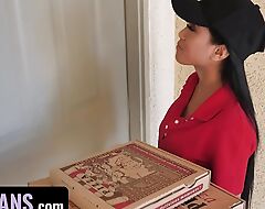 Pizza Delivery Oriental Peer royalty Gets Take captive In The Window & She Has To Suck 2 Unhelpful Dicks - TeamSkeet