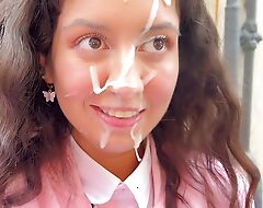 A cute student was fucked, cum on say no to face and she went to tutor covered in cum!