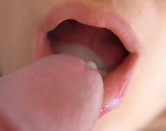 Super Closeup Cum In Mouth, Her Sensual Lips & Tongue Make Him Cum