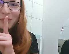 Slurps Redhead Teen masturbates at bottom public toilet