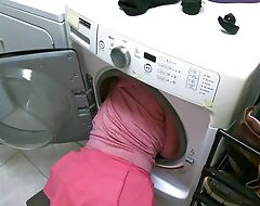 Stepmom fathom forth the washing machine takes it forth both holes to refrain from it a secret