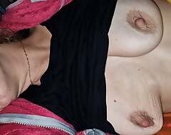 My husband plays with my saggy tits and brutally fondles my nipples
