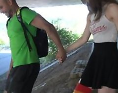 Cute schoolgirl in high-knee socks likes fucking in public
