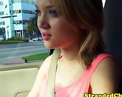 Petite teen masturbating and being facialized hither the car Mother of Parliaments a walk hither a public street