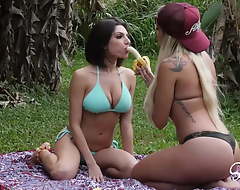 Gaffer Lesbian Pornstars Playing With Bananas
