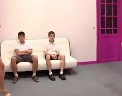 Horny MILF teaches Jordi with an increment of his friend about squirting. Lot