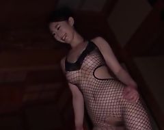 Shove around Japanese girl in fishnet outfit pleasuring their way chap
