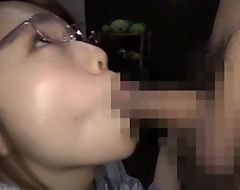 Cute Asian girl with glasses gives a great head on webcam