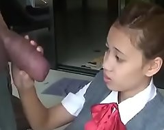 Oriental schoolgirl opens relative to almost suck bulky blarney