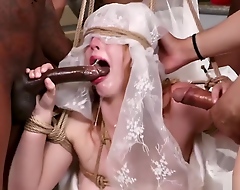 Blindfolded bride receives grop bdsm gangbanged