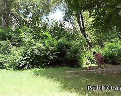Hungarian bush-league brunette hottie Suzy Rainbow gets attention from stranger added to his big pocket so this babe deep throat sucks his dick in the public park in the at the end of one's tether with the day