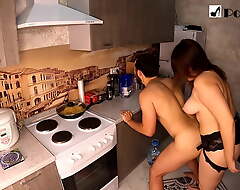 Strapon sex in along to kitchen. We fuck each other)