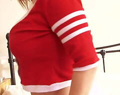 Blondes in red is a good combination plus this girl is here