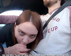 Sweet blowjob while driving a lot be useful to jizz on tits!