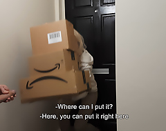 Amazon delivery girl couldn't resist naked spastic off guy.