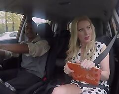 Busty driving cram instructor pleasuring black ladies' in the car