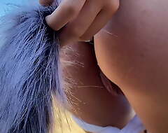 Flashing on the Beach with Fox Tail in my Ass