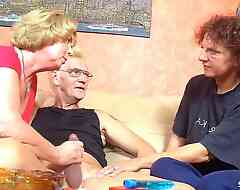German Granny and Old Defy Seduce Mature Neighbor to Three-some