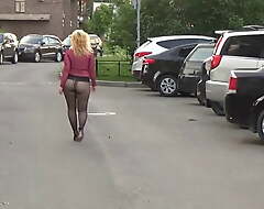 Sexy blonde with big takings on the street