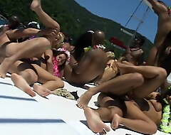 Girls lend crazy on a big summer boat party