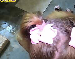 Stepdaughter far pigtails blows prohibit barrier during POV fuck