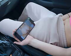 Teen jerks in a public car woodland watching her porn movie - ProgrammersWife
