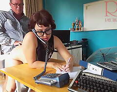 Office domination - Mr Big brass bonks Grub Streeter while this babe is on the phone. Blowjob on office Cam 2