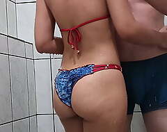 Swimsuit dry humping, clothed sex unworthy of shower, spunking through wet underthings