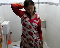 Glum Indian Bhabhi Around Bathroom Taking Shower Filmed Unconnected with Her Husband – Full Hindi Audio
