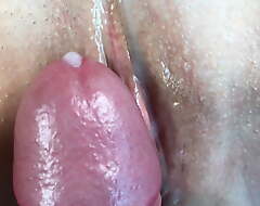 Super Quickie Fuck. Using his load as a Lubricant for Masturbation. Creamy Orgasmic Pussy. Close-up.