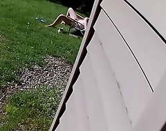 Caught neighbor touching herself and she lets me look forward and cum on her