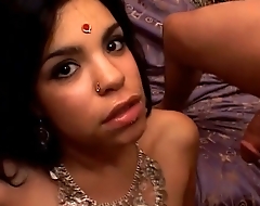 Cute Indian non-specific with saggy tits receives two cumshots on the brush face